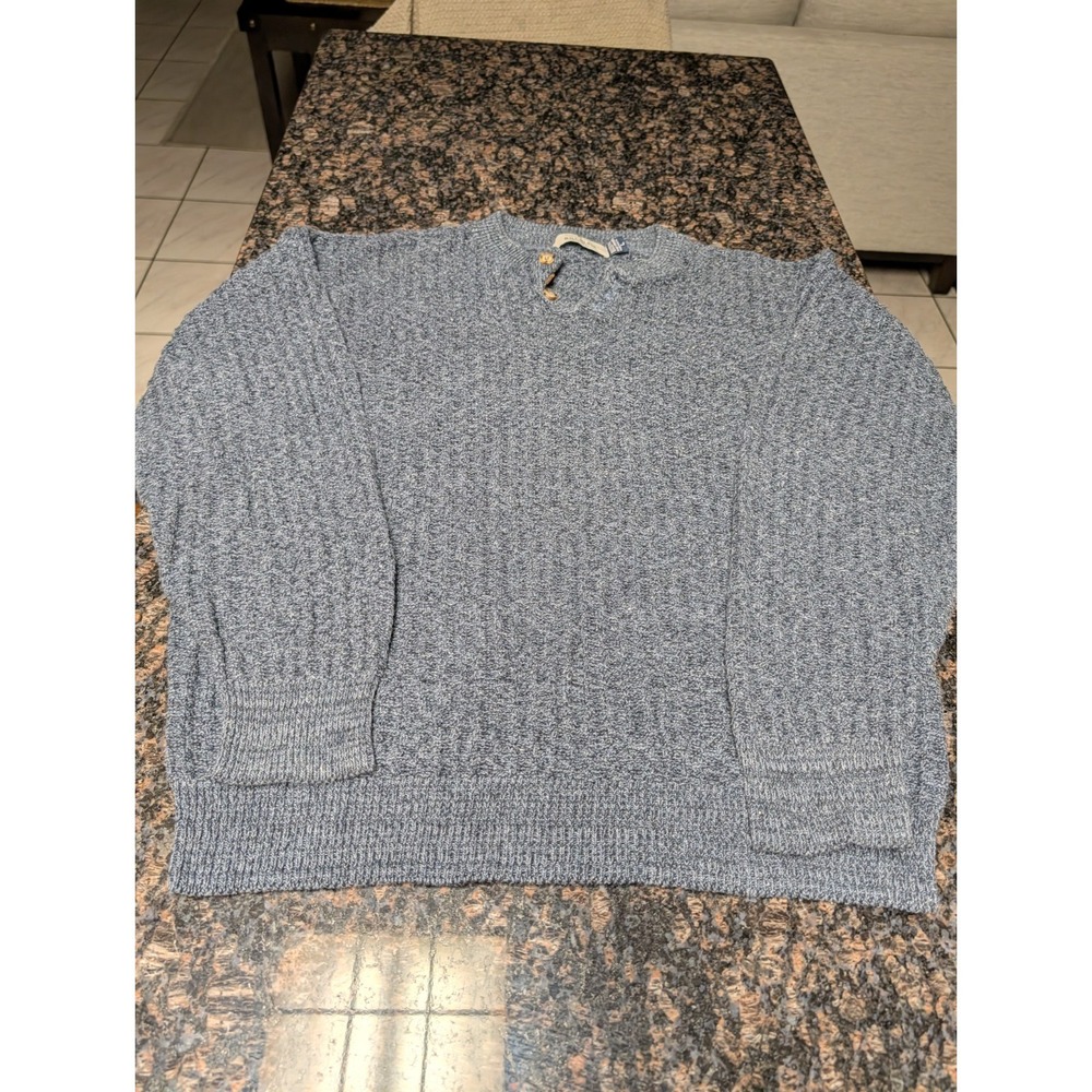 Vintage Bill Blass Charcoal Gray Chunky Knit Henley Fisherman's Sweater Size LG